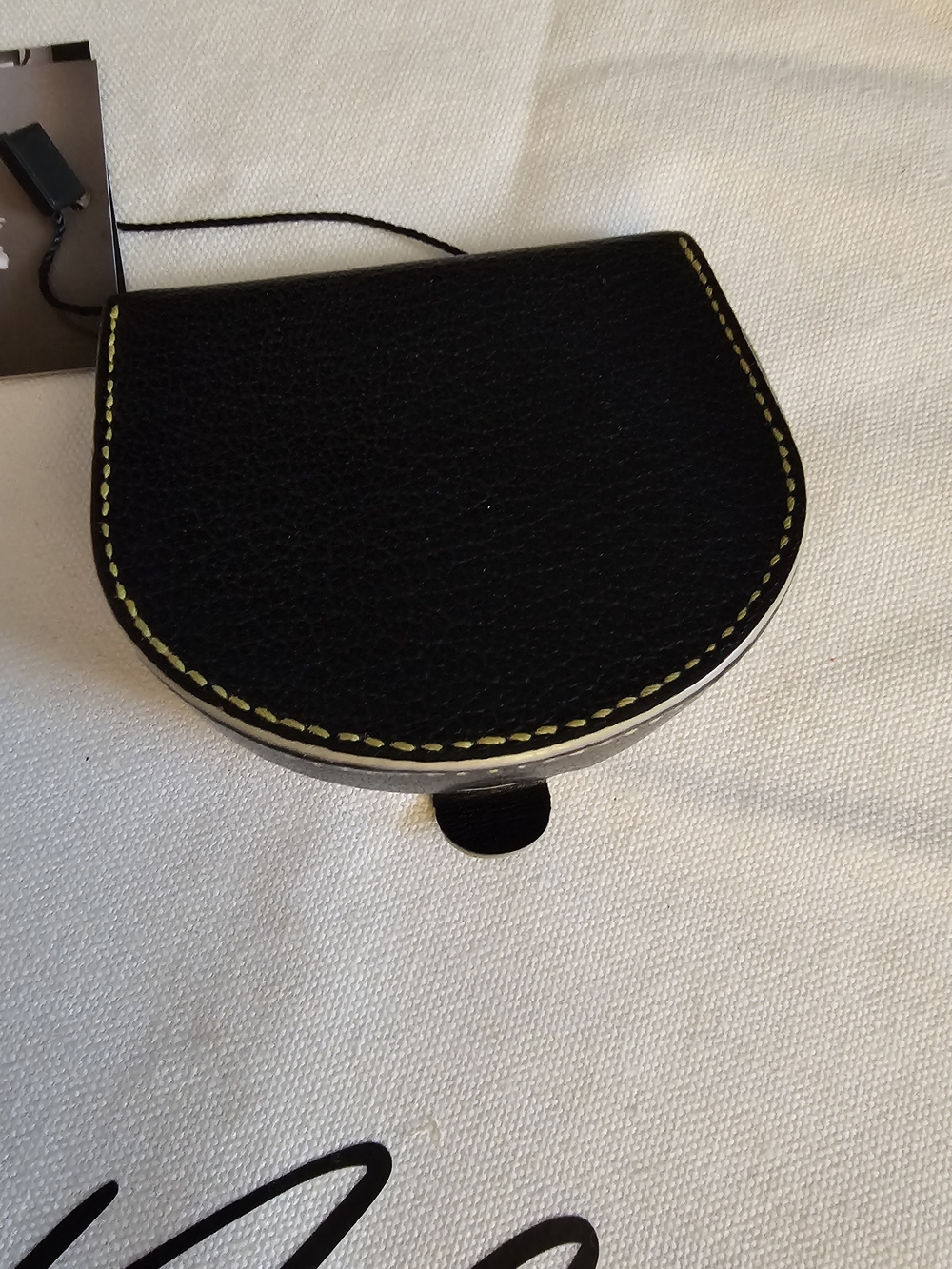 Louis Vuitton Black Pebbled Leather Coin Pouch with Yellow Stitching